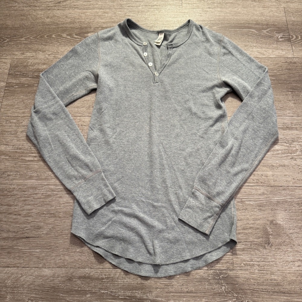 American Apparel Henley Shirt Mens XS Gray Combed Cotton Waffle Knit Dexter Top